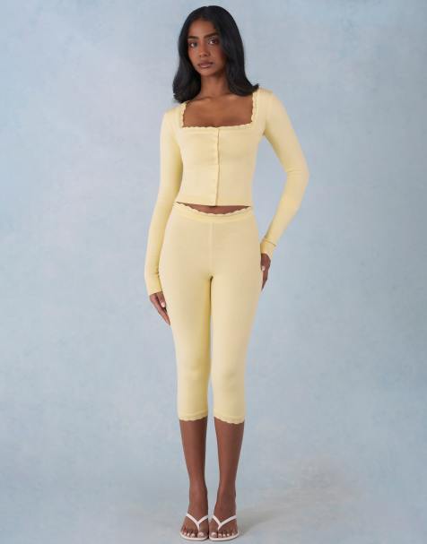 Oh Polly scallop edge capri pants in butter yellow - part of a set - view 1