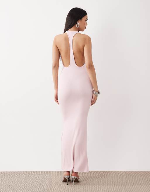 Oh Polly scoop neck jersey maxi dress in baby pink, 4 of 4