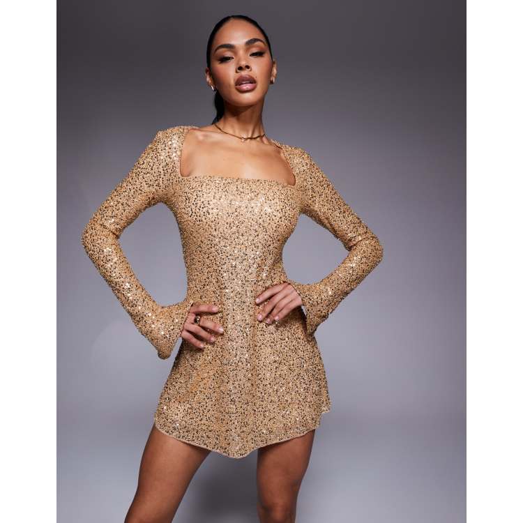 green emerald velvet dress Monika Dimova Gold Sequinned Tulle-detail Mini Dress main image 1