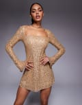 [Oh Polly] Oh Polly sequin square neck mini dress in gold 8 GOLD