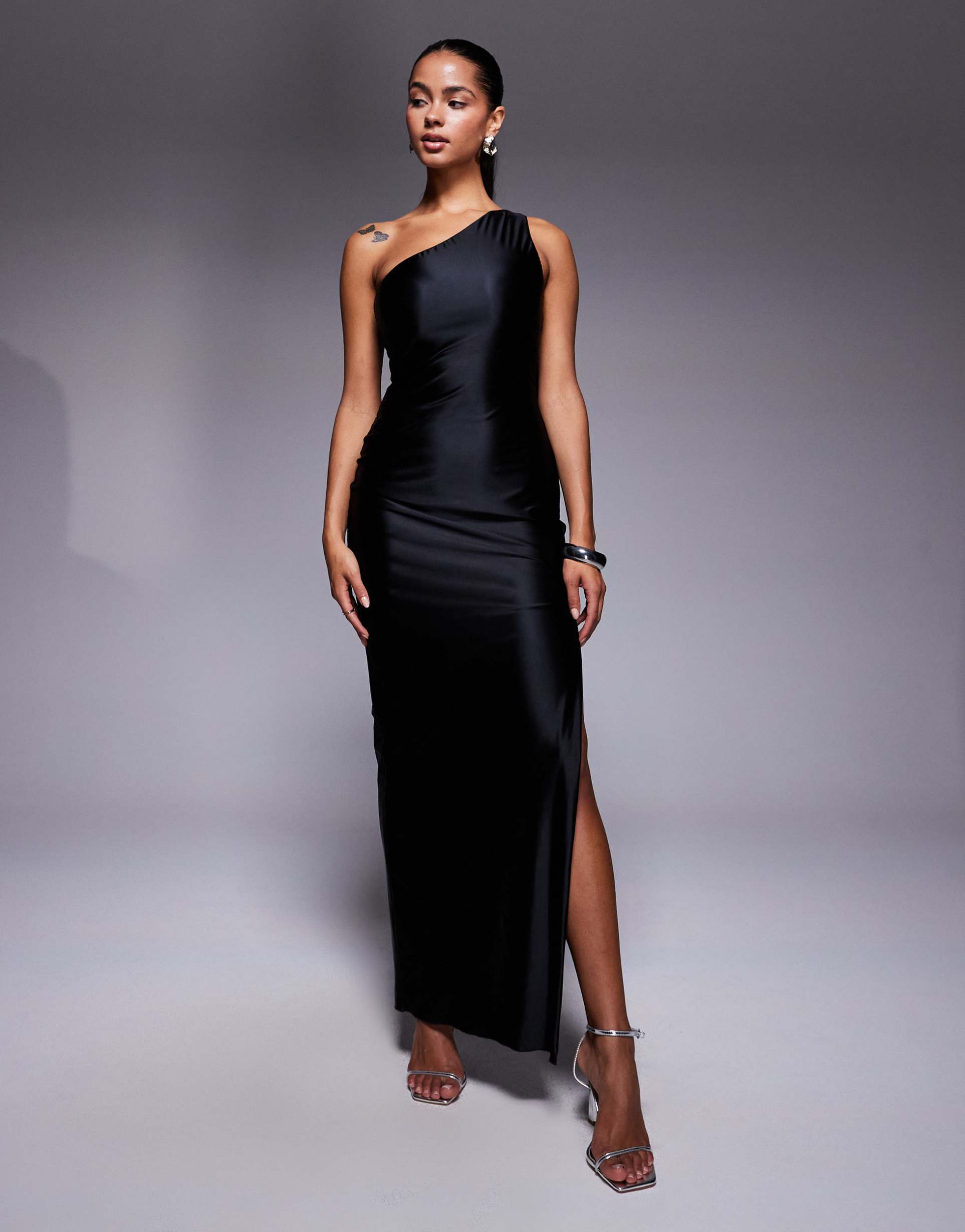 oh polly sheril scarf neck maxi dress in black