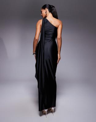 Oh Polly Sheril Scarf Neck Maxi Dress In Black
