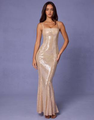 Oh Polly Sima Embellished Maxi Dress In Gold