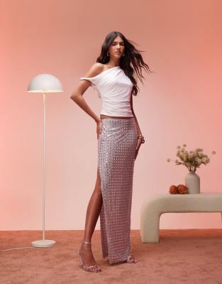 Siona embellished maxi skirt in silver