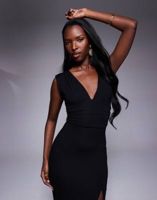Oh Polly Sloane Plunge Midaxi Dress With Slit