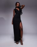 [Oh Polly] Oh Polly Sloane plunge split midaxi dress in black 10 Black