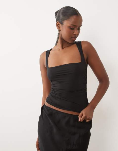 Oh Polly soft jersey square neck sleeveless top in black - view 1