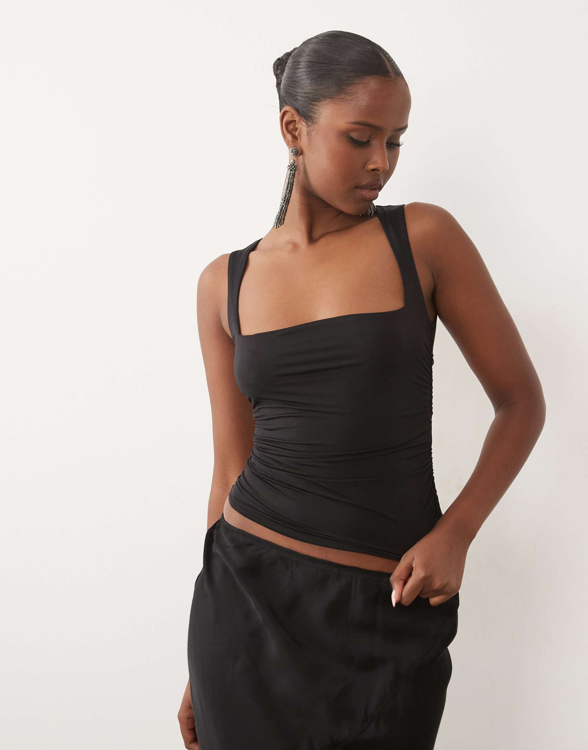 oh polly soft jersey square neck sleeveless top in black