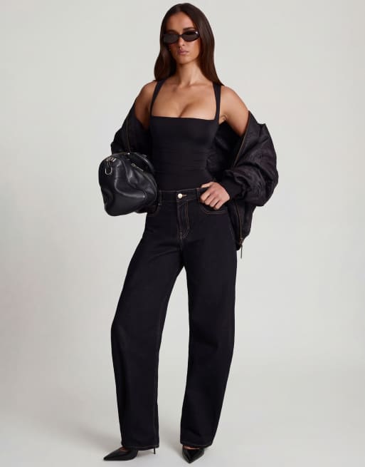 Oh Polly soft jersey square neck sleeveless top in black, 2 of 4