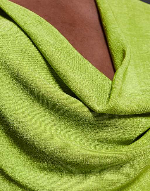 Oh Polly Sonia cowl front crop top in green, 3 of 4