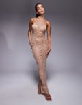 [Oh Polly] Oh Polly Soraya embellished maxi dress in taupe-Neutral 12 Taupe