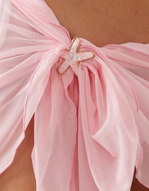 Oh Polly starfish detail tie sarong in candyfloss pink, 3 of 5