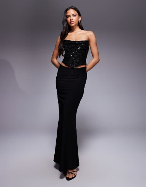 Oh Polly Sterling sequin embellished corset top in black ASOS