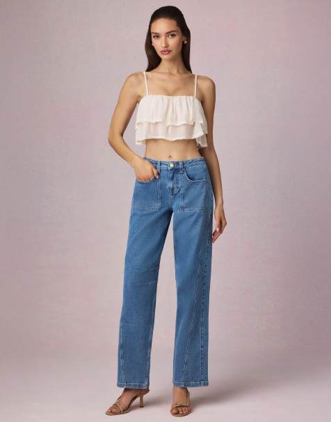 Oh Polly straight leg jeans in light blue wash - view 1