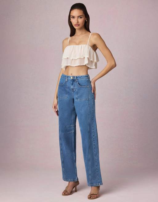 Oh Polly straight leg jeans in light blue wash, 3 of 3