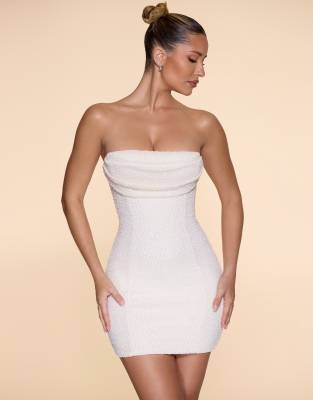 Oh Polly Strapless Bandeau Embellished Mini Dress In White