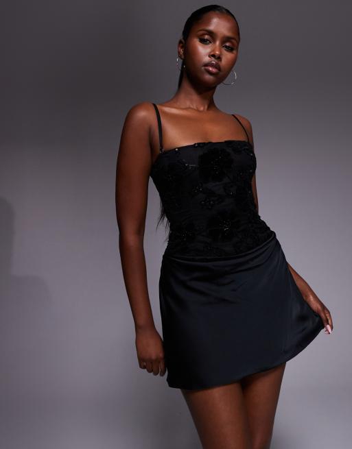 Oh Polly strapless drape skirt mini dress in black 