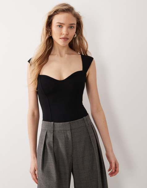 Oh Polly sweetheart neckline bodysuit in black - view 1