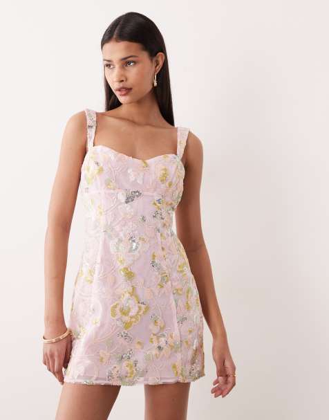 Oh Polly sweetheart neckline embellished detail mini dress in pink - view 1