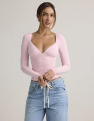 Oh Polly sweetheart neckline long sleeve top in light pink