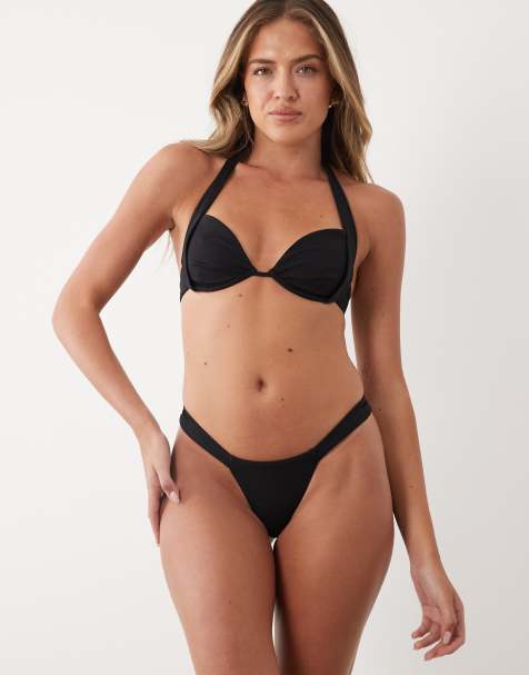 Oh Polly tanga thong bikini bottoms in black - part of a set - view 1