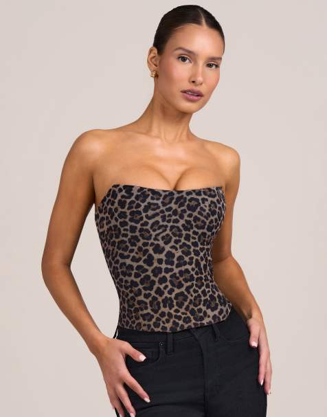 Oh Polly top corsé de conjunto con adornos y espalda de lazada, estampado de leopardo - view 1