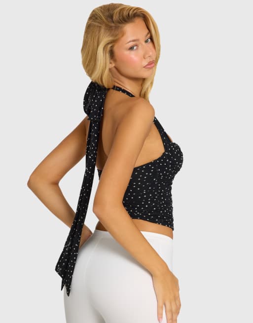 Oh Polly top corset à col halter à pois noir, 3 de 4