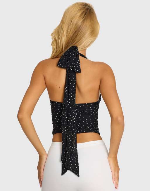 Oh Polly top corset à col halter à pois noir, 4 de 4