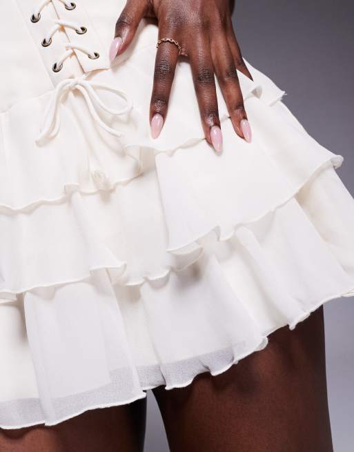 knee length dresses for ladies Coral One Shoulder Tiered Ruffle Mini Dress main image 0