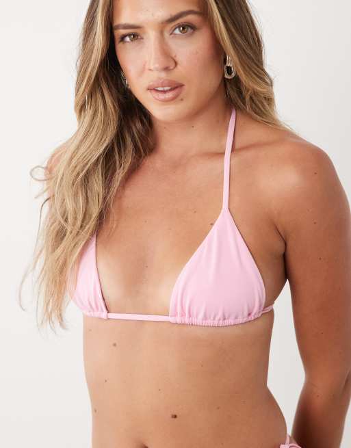 Oh Polly triangle bikini top co-ord in candyfloss pink, 2 of 4