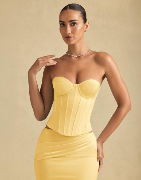 Oh Polly underwire corset top in pastel yellow - view 1