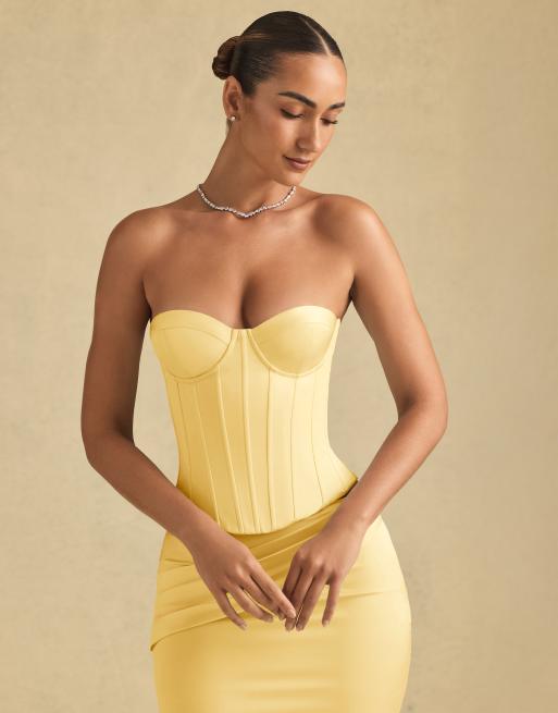 Oh Polly underwire corset top in pastel yellow, 2 of 4