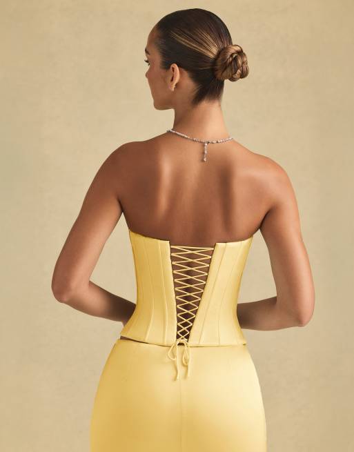 Oh Polly underwire corset top in pastel yellow, 4 of 4