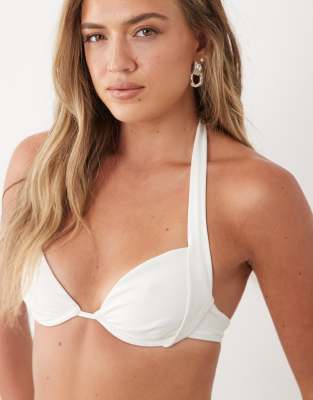 Oh Polly Underwire Halter Neck Bikini Top In White