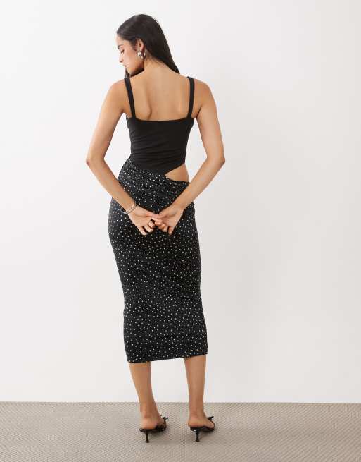 Oh Polly - vestido maxi negro con body interior integrado y drapeado, 4 de 4