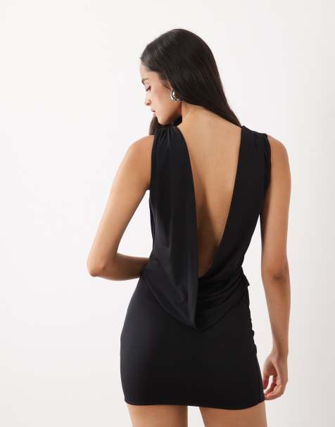 Oh Polly - vestido mini bodycon negro con cuello alto, drapeado y espalda descubierta - view 1