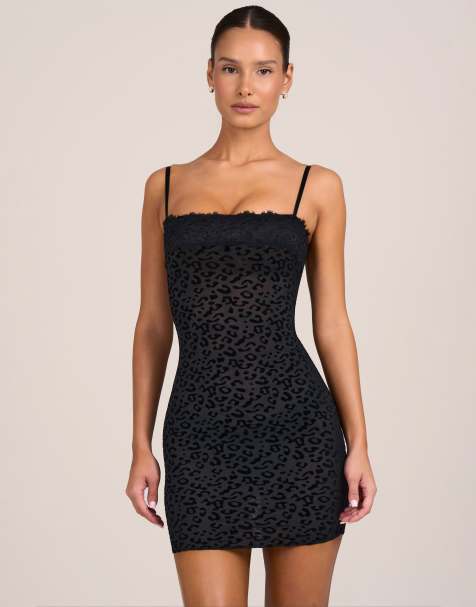 Oh Polly vestido mini de leopardo negro con ribete de encaje - view 1