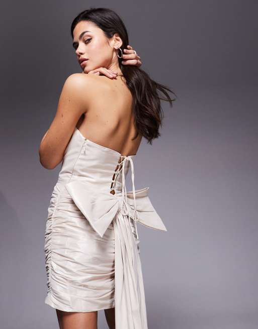Oh Polly Viviana corset mini dress with bow back in ivory, 4 of 4