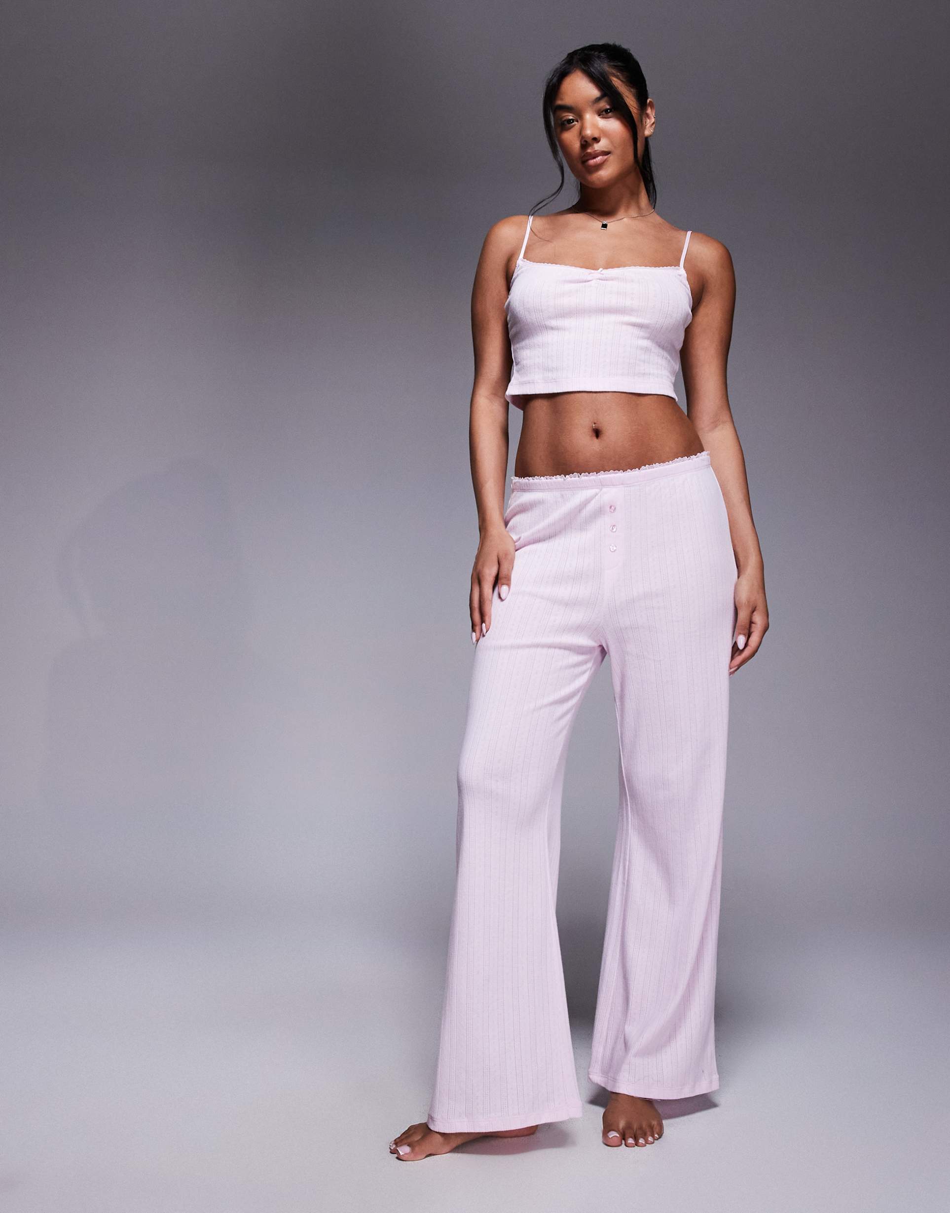 oh polly wide leg lounge pants in baby pink - part of a set