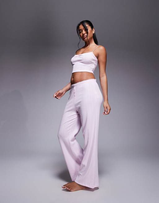 Oh Polly wide leg lounge trouser co-ord in baby pink, 3 of 5