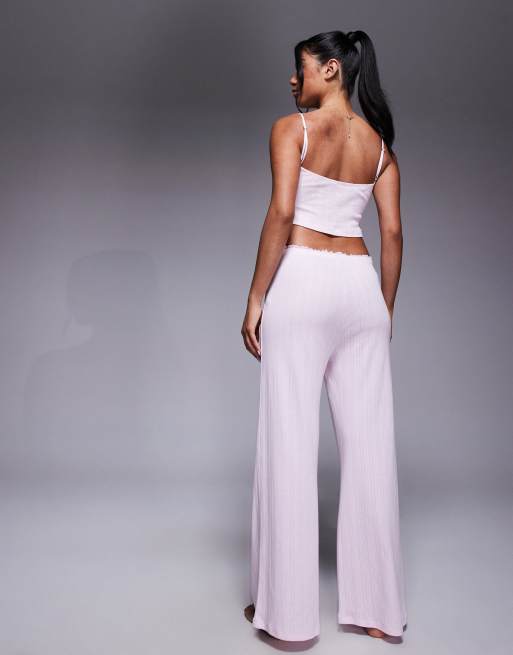 Oh Polly wide leg lounge trouser co-ord in baby pink, 5 of 5