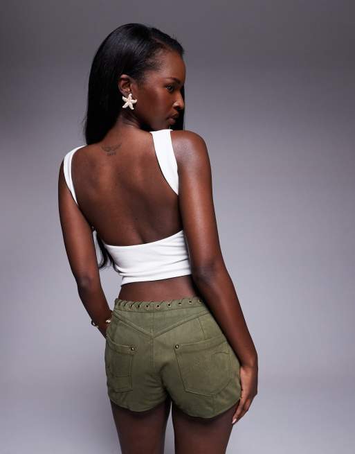 Oh Polly Wren open back crop top in white, 4 of 4
