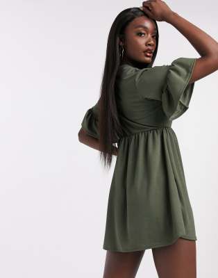 Ok Girl smock t-shirt dress in khaki-Green