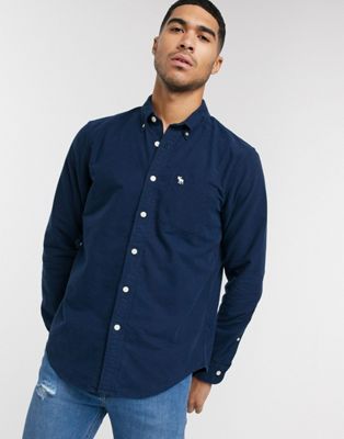 фото Оксфордская рубашка с карманом и логотипом abercrombie & fitch-темно-синий