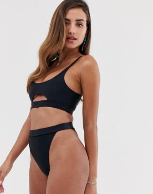 South Beach mix and match high waist & leg bikini bottom in black - BLACK