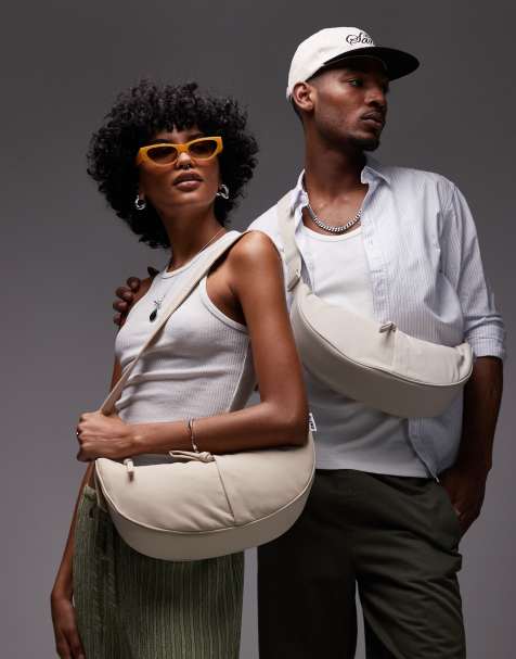 OLEND – Beige, månformad axelremsväska i nylon - view 1