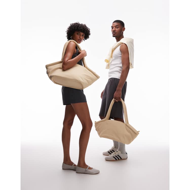 OLEND haku large nylon shoulder tote bag in butter yellow | ASOS