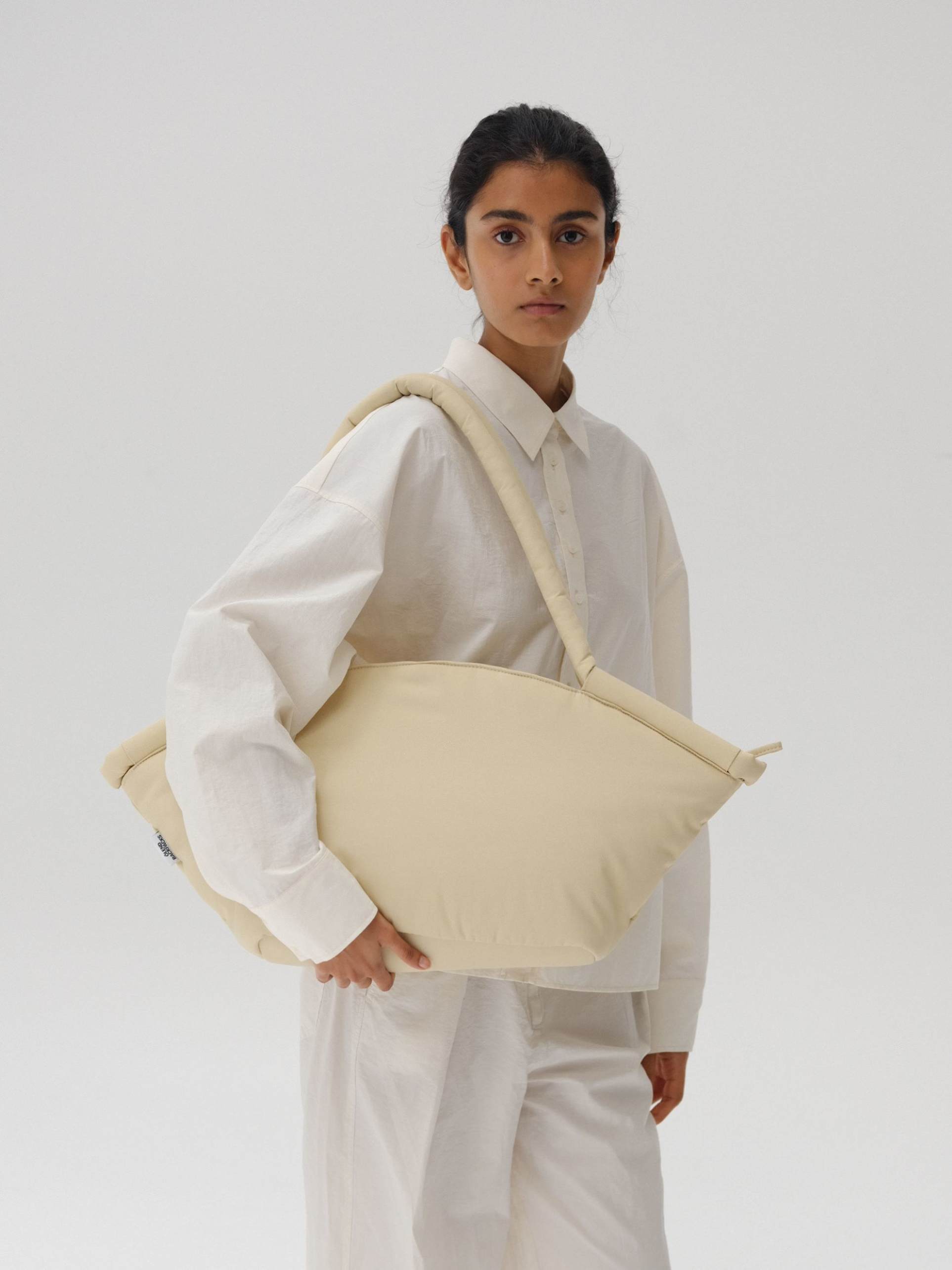 olend haku large nylon shoulder tote bag in butter yellow