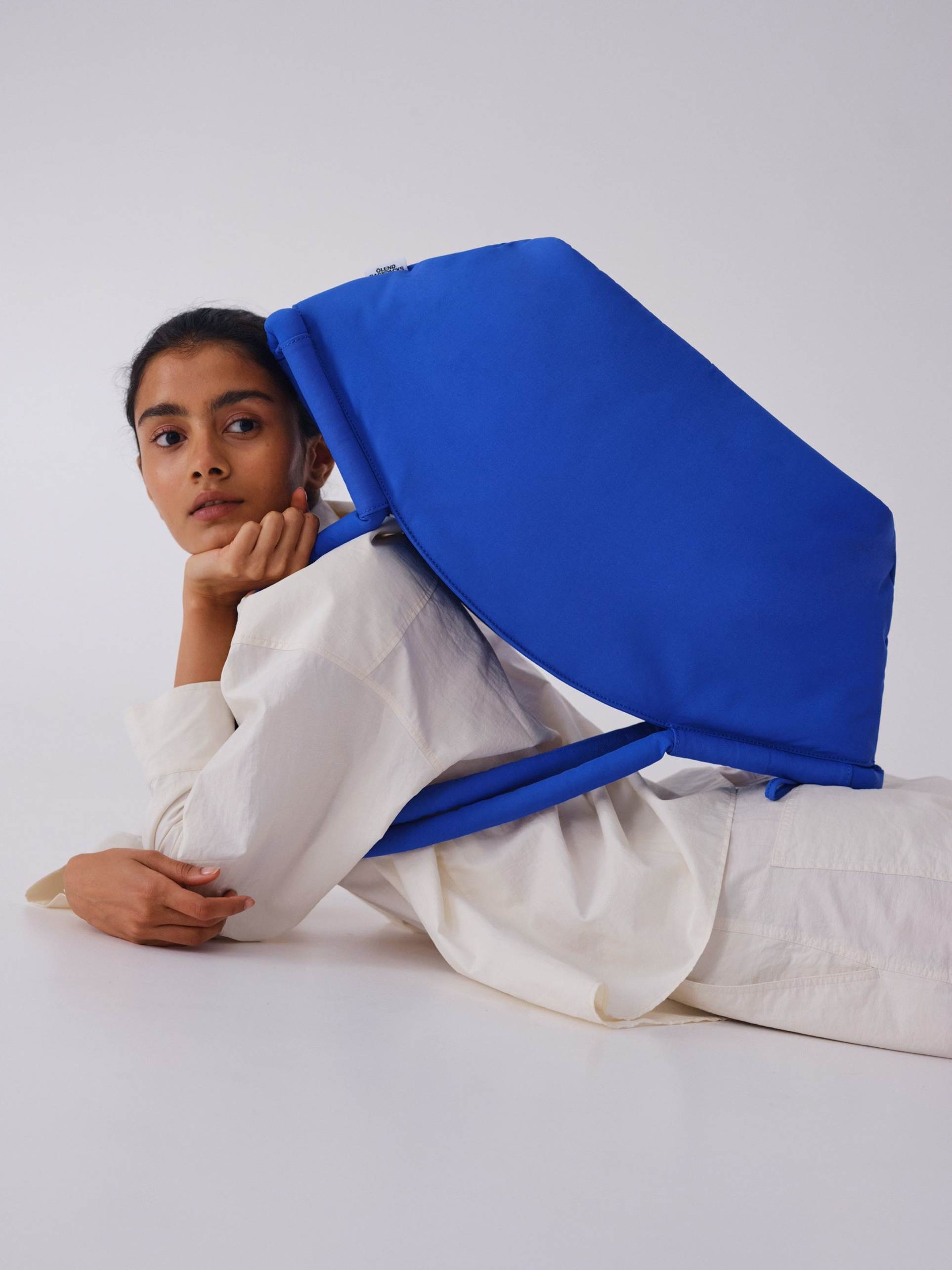 olend haku large nylon shoulder tote bag in cobalt blue