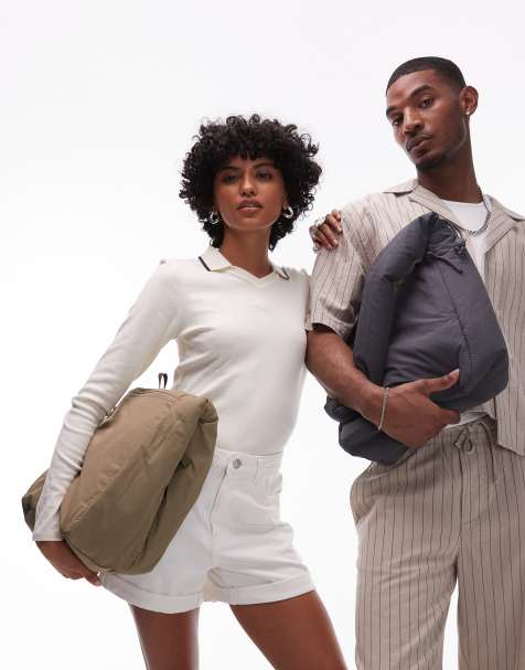 OLEND - Luca - Borsa da spalla double-face in nylon sabbia e antracite - view 1